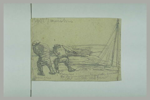 Deux marins amenant un bateau avec une corde, image 1/1