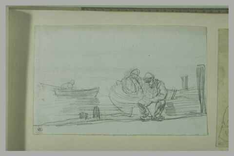 Pêcheur dans sa barque et pêcheur assis sur sa barque, image 1/1