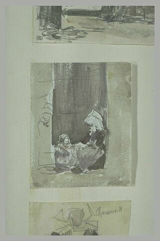 Femme et un enfant assis sur un seuil de porte, image 1/1