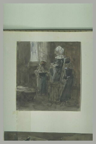 Vieille bretonne et deux jeunes filles dans une chambre, image 1/1