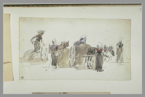 Paysannes, et charrettes attelées, image 1/1