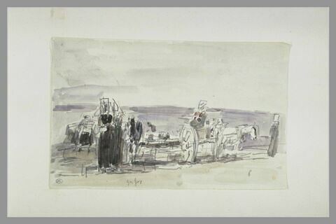 Charrette attelée et figures sur une grève, image 1/1