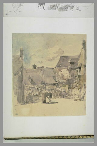 Bétails et figures sur une place, image 1/1