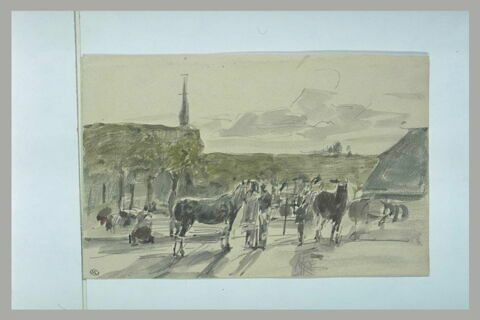 Hommes avec des chevaux sur une place de village, image 1/1
