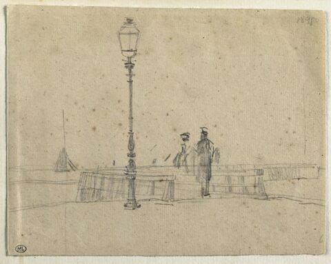 Couple sur une jetée, regardant au large, image 1/2