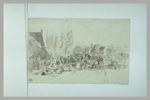 Vue d'une place avec des hommes et du bétail, image 1/1