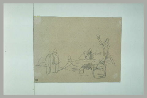 Hommes dans une barque, près du rivage, image 1/1