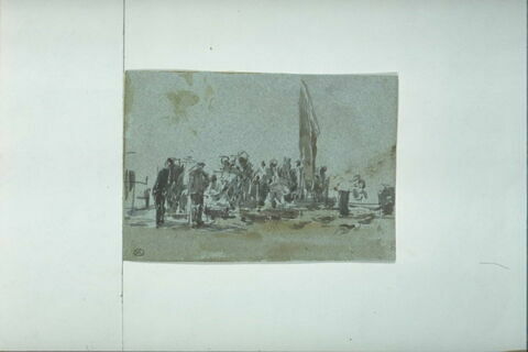 Hommes et femmes rassemblés sur un quai, image 1/1
