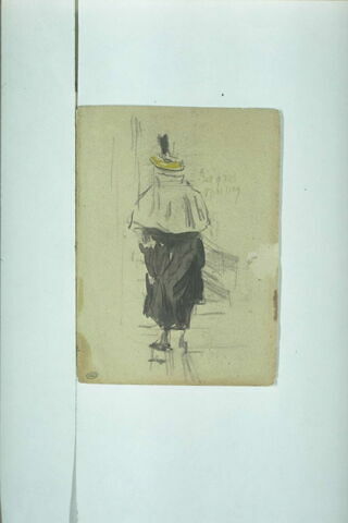 Femme en chapeau, debout, vue de dos, image 1/1