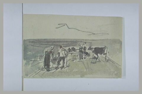 Hommes et vache sur une jetée, image 1/1
