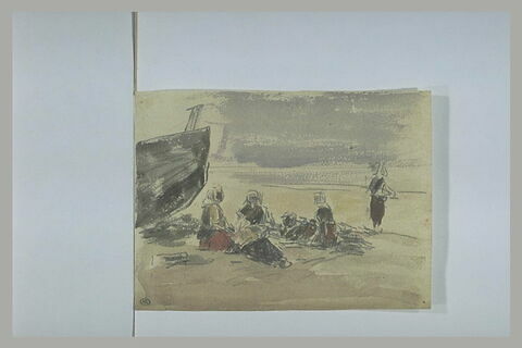 Femmes sur une plage, à l'ombre d'un canot, image 1/1