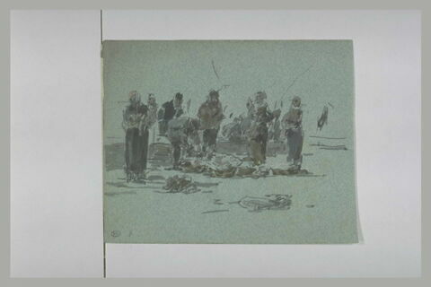 Personnages assemblés autour de paniers de poissons, image 1/1