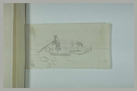 Homme pêchant, à l'arrière d'une barque, image 1/1