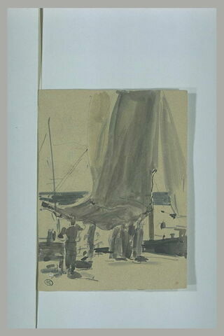 Hommes sur un quai près d'un voilier, image 1/1