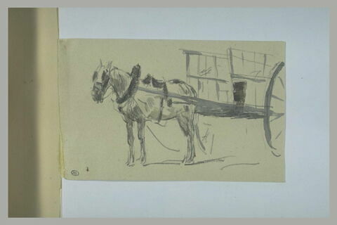 Cheval attelé à une charrette à deux roues, image 1/1