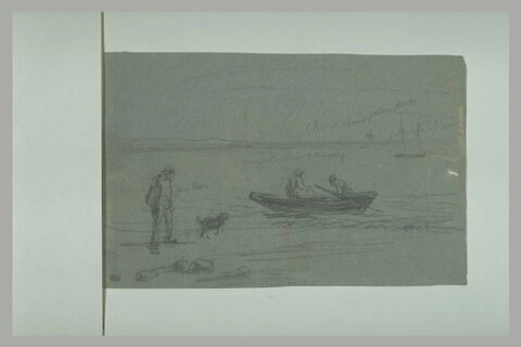 Canot près du rivage avec deux marins, dans une baie, image 1/1