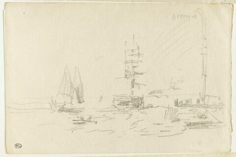 Bateaux en mer avec à droite, le rivage, image 1/2