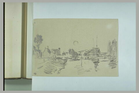 Rivière ; à gauche, une route bordée de maisons, image 1/1