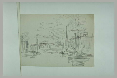 Voiliers au port ; à gauche, rivage avec des maisons, image 1/1