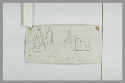 Homme en haut-de-forme et femme debout, vue de dos, image 1/1