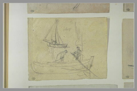Bateau à voiles, et barque avec rameurs, image 1/1