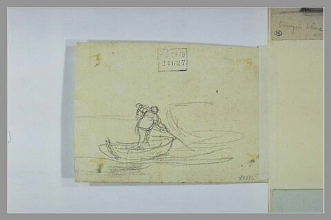 Homme dans une barque s'appuyant sur une gaffe, image 1/1