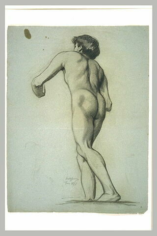 Académie d'homme nu, debout, vu de dos, tourné vers la gauche, image 1/1