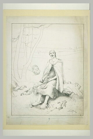 Jeune bergère assise sur un tronc d'arbre, image 1/1