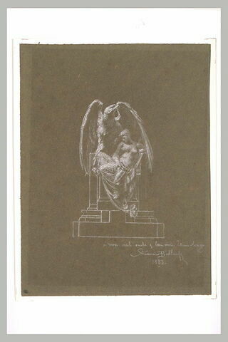 Esquisse d'un monument : aigle abritant sous ses ailes une jeune femme nue