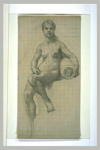 Femme nue assise, le bras gauche posé sur une urne, image 2/2