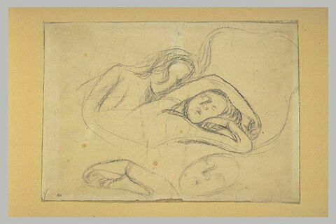 Femme dormant, les bras au-dessus de sa tête près d'une figure ; reprises, image 1/1