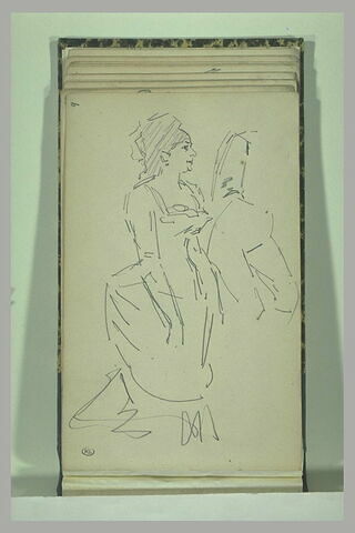Une femme debout, vue de profil ; ébauche d'une figure