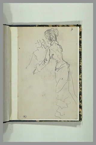 Croquis d'une femme, vue de dos, tournée vers une figure ébauchée, image 1/1