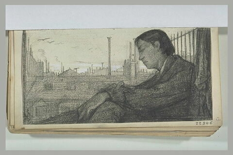 Jeune homme rêvant, à une fenêtre de ville, image 2/3