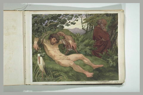 Homme nu, étendu dans un paysage, et un autre lui tournant le dos, méditant, image 2/2
