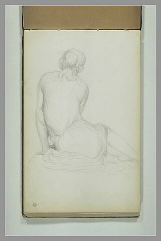 Femme drapée, assise de dos, vêtue d'après l'antique, image 1/1