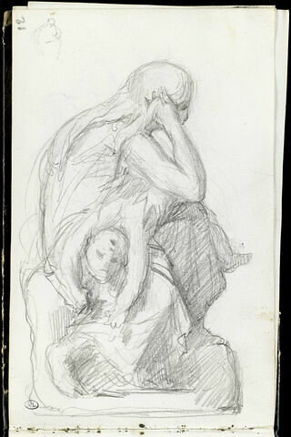 Etude d'une sculptrure d'une femme assise, un enfant mort sur les genoux, image 1/2