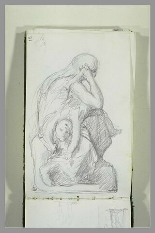 Etude d'une sculptrure d'une femme assise, un enfant mort sur les genoux, image 2/2