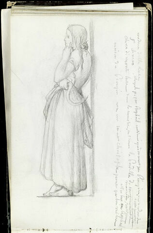 Femme tenant une serpe ; annotation manuscrite