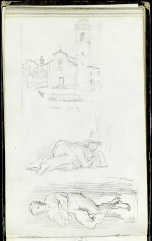Vue d'Arezzo ; figure allongée ; figure assise