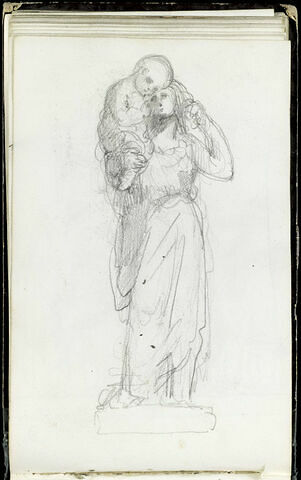 Etude d'une sculpture d'une femme tenant un enfant sur ses épaules, image 1/2