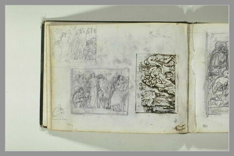 Trois études pour une scène d'après l'antique ; croquis de personnages, image 2/2