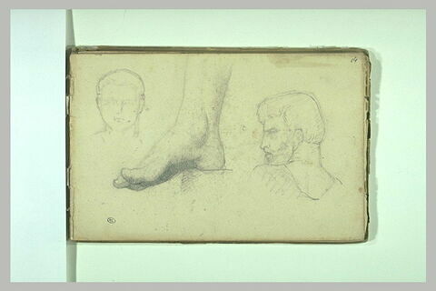 Tête d'homme, de face ; pied ; tête d'homme, de profil, image 2/2