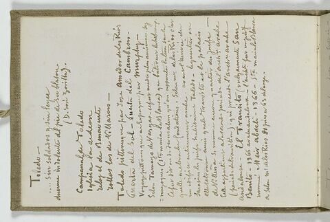 Notes manuscrites sur la ville de Tolède