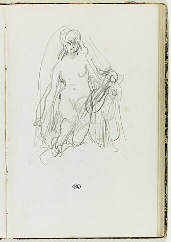 Femme drapée, à demi nue, assise