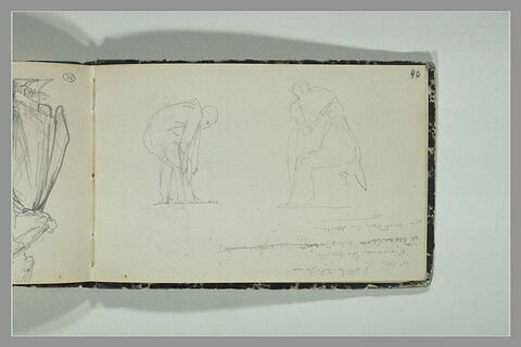 Figure se penchant ; groupe de deux figures ; note manuscrite, image 2/2