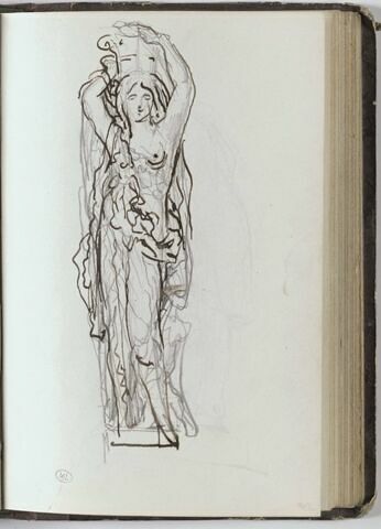 Femme à moitié nue, les bras relevés : étude d'après une sculpture, image 1/1