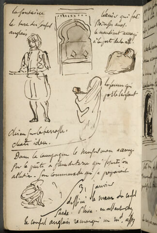 Croquis d'architecture mauresque, et de quatre personnages orientaux, image 1/1