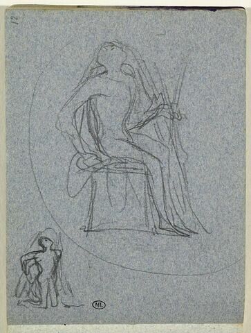 Deux études d'une figure, assise ou à genoux, image 1/1