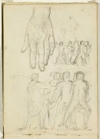 Feuille d'études : de personnages et d'une main, image 1/1